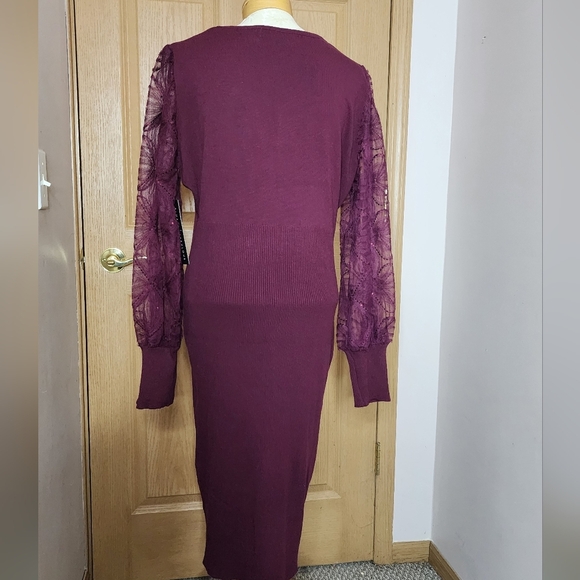 Lace Sleeve Ribbed Midi Dress Size XL - Wine Fall / winter plus size - Picture 3 of 16